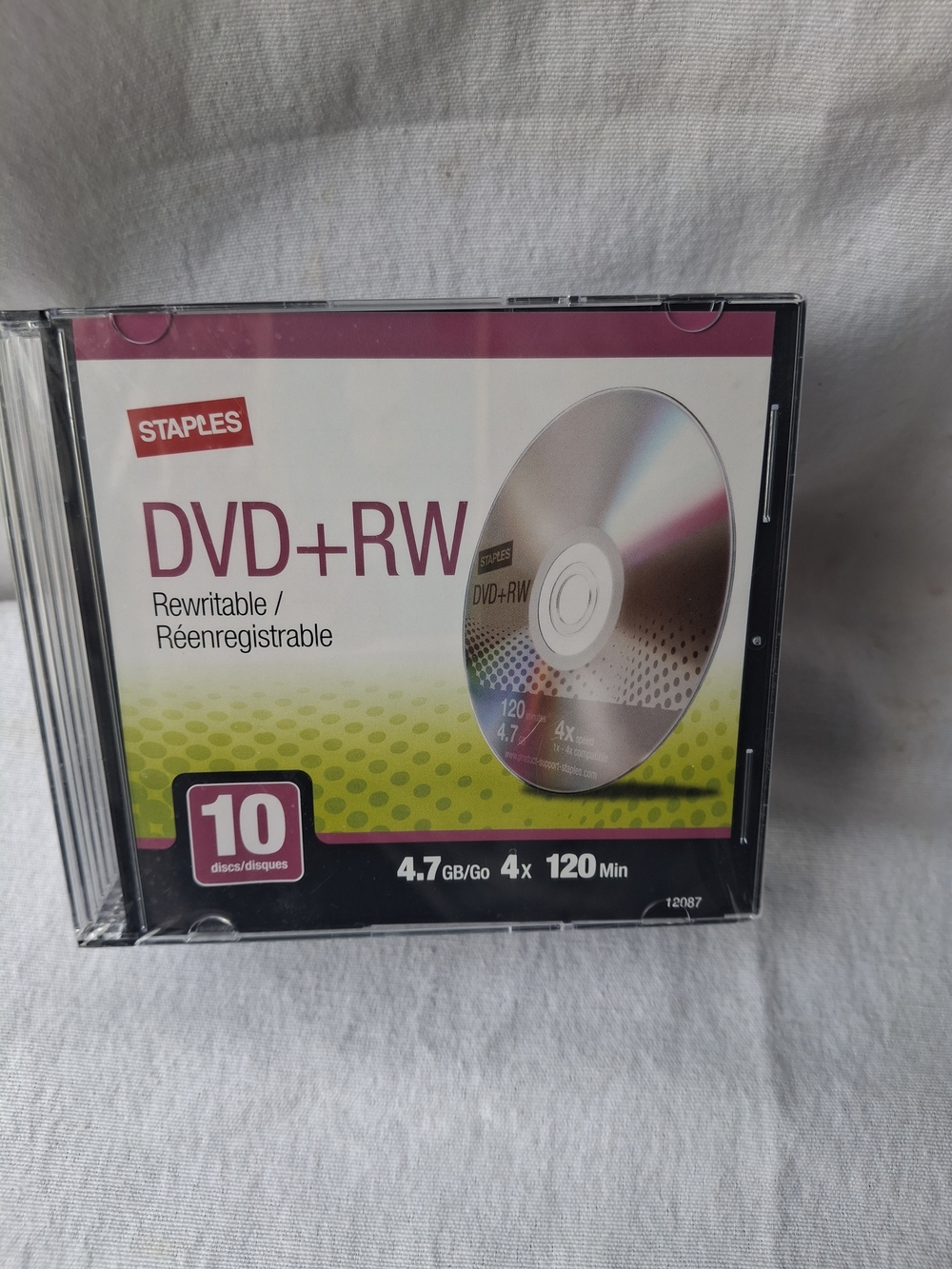 Staples DVD+RW Rewritable Discs — White, Green, Pink Pack (10)